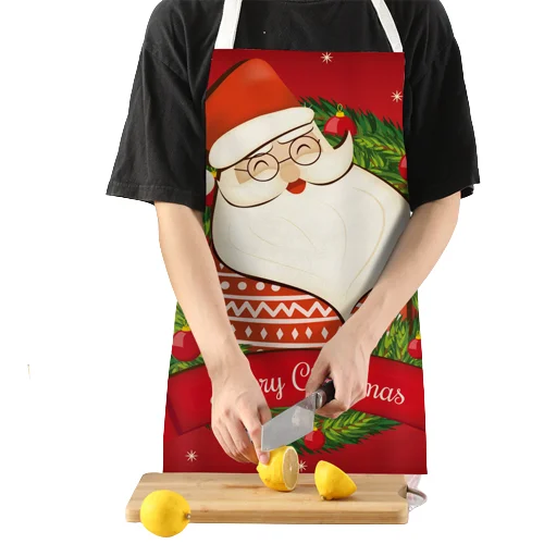 Christmas Snowman Santa Claus Pattern Antifouling Apron Home Cooking Kitchen Oil Proof Apron Chef Clothes