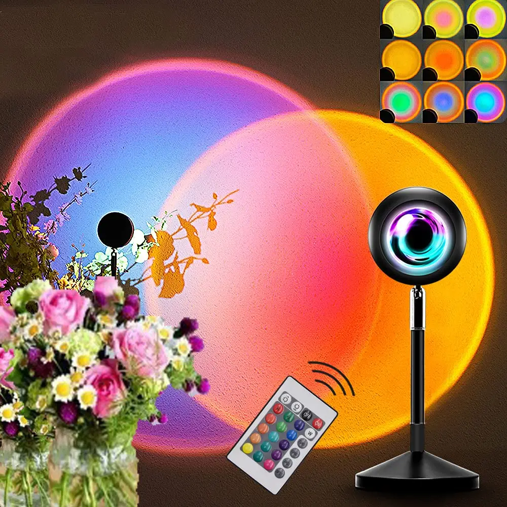Sunset Lamp Projection  LED Night Light 360 Degree Remote Control Brightness Adjustable Rainbow Sunset