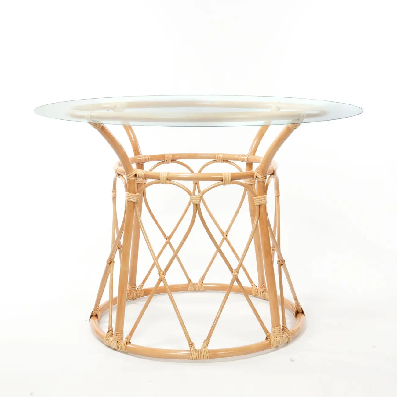 Indonesia natural home living furniture and decoration Rattan cane framed Round Table with glass on top
