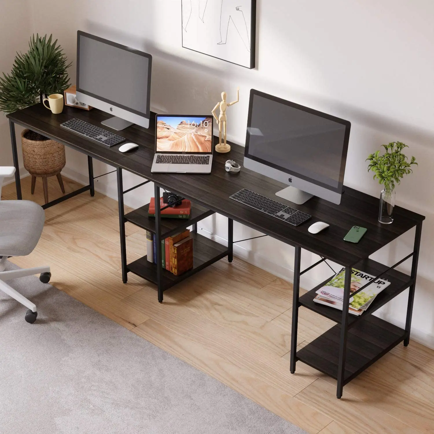 
L Shaped Desk Reversible Corner Computer Desk with Shelf and Stand, Gaming Desks Space Saving Home Office Workstation Table 