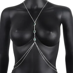 Sexy Green Crystal Rhinestone Chest Chain Belly Waist Body Jewelry Nightclub Sexy Chest Chains For Women
