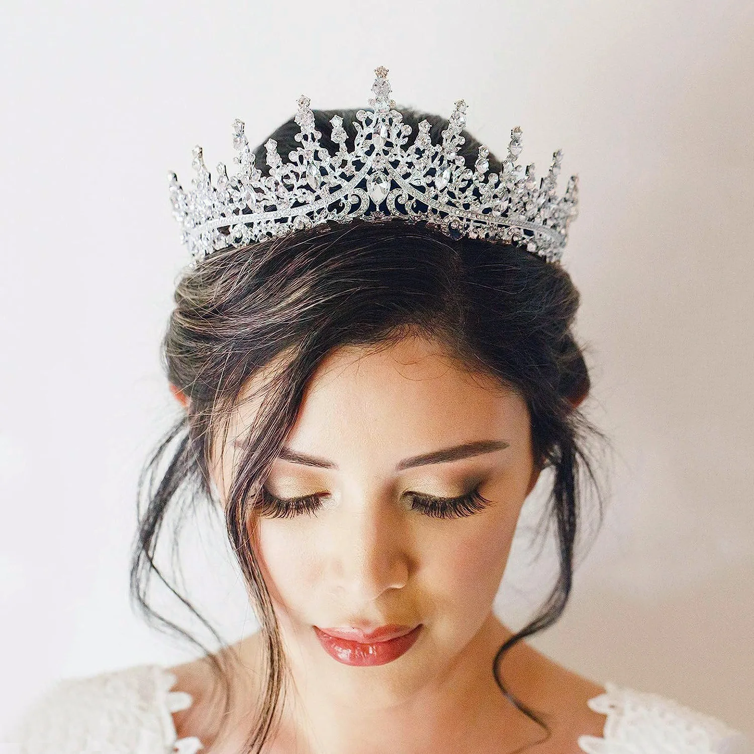 Women Crystal Ladies Party Wedding Pageant Rhinestone Tiara Crown Luxury Silver Princess Crown