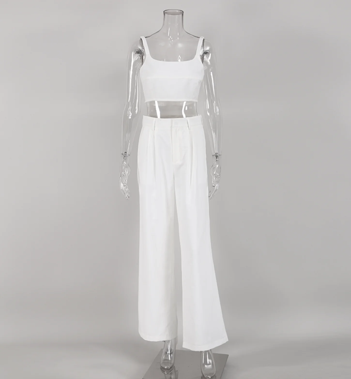 Female Midriff Top Pants Suits Cotton Linen Women Summer Outfit Sleeveless Crop Top And Palazzo Pants 2 Piece Set