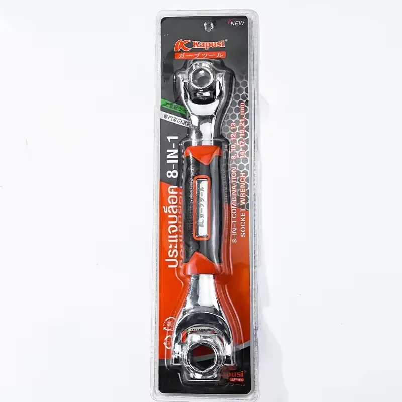 factory direct sale Chrome-vanadium alloy steel silver red  8-in-1strong magnet multi-function socket wrench