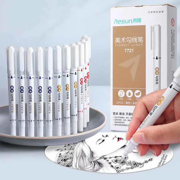 wholesale fine marking pen double head permanent marker paint line pens for drawing