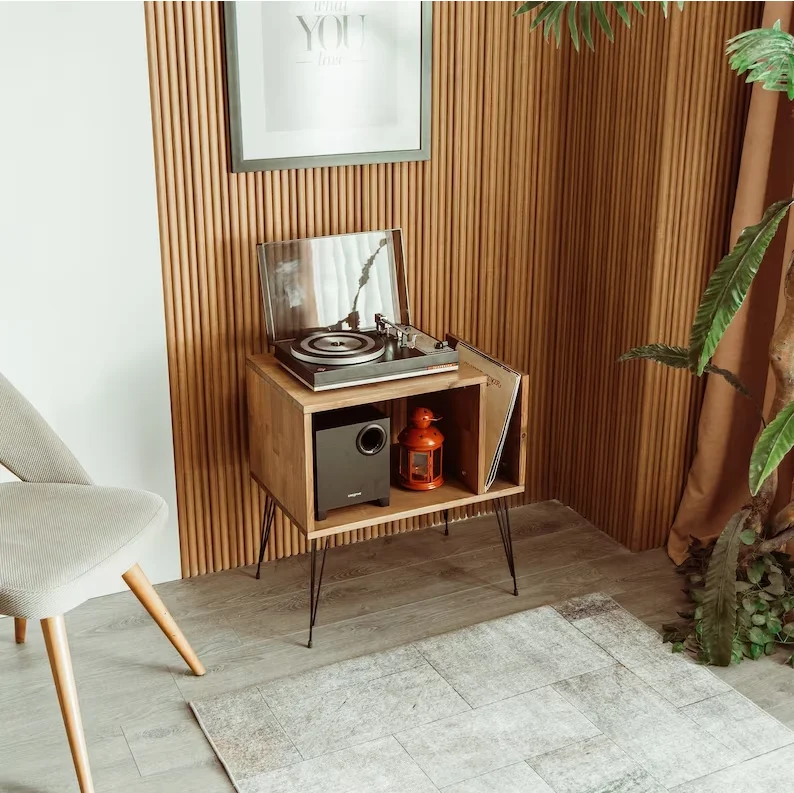 Customized high-quality creative farmhouse style record player stand solid wood record cabinet