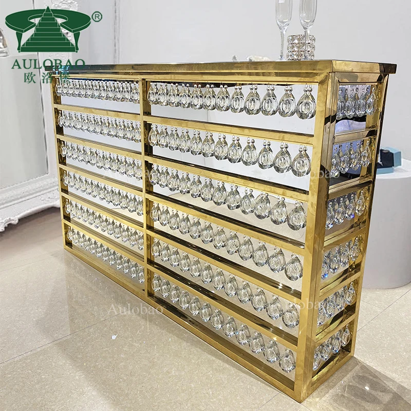 Мебель для ночного клуба, Золотая рама из нержавеющей стали с хрустальной барной стойкой