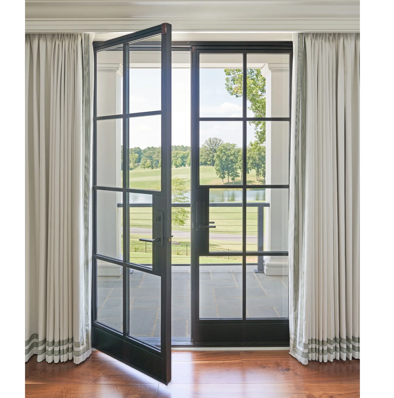 Wholesale matte black commercial double glaze interior french iron steel door with grid