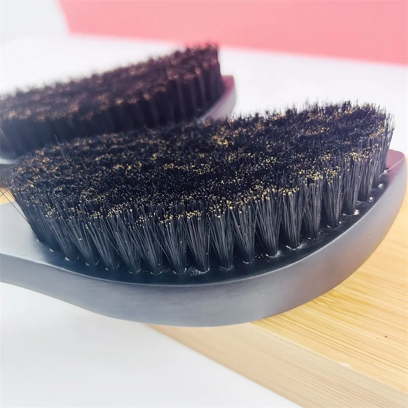 100% Natural Boar Bristle Beard Brush Mens Shaving Brush Wooden Handle Curved Custom Beard Care Wave Brush