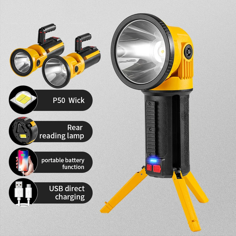 Super Bright Spotlight Flood Light Long Distance Outdoor Waterproof P50 LED Portable Searchlight for Hunting Security Patrol