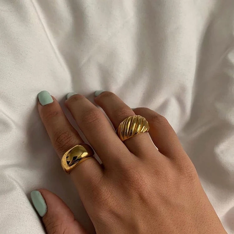 Оптовая продажа, ювелирные изделия, кольца из нержавеющей стали без потускнения, покрытые золотом PVD 18K, полированное, крупное купольное кольцо