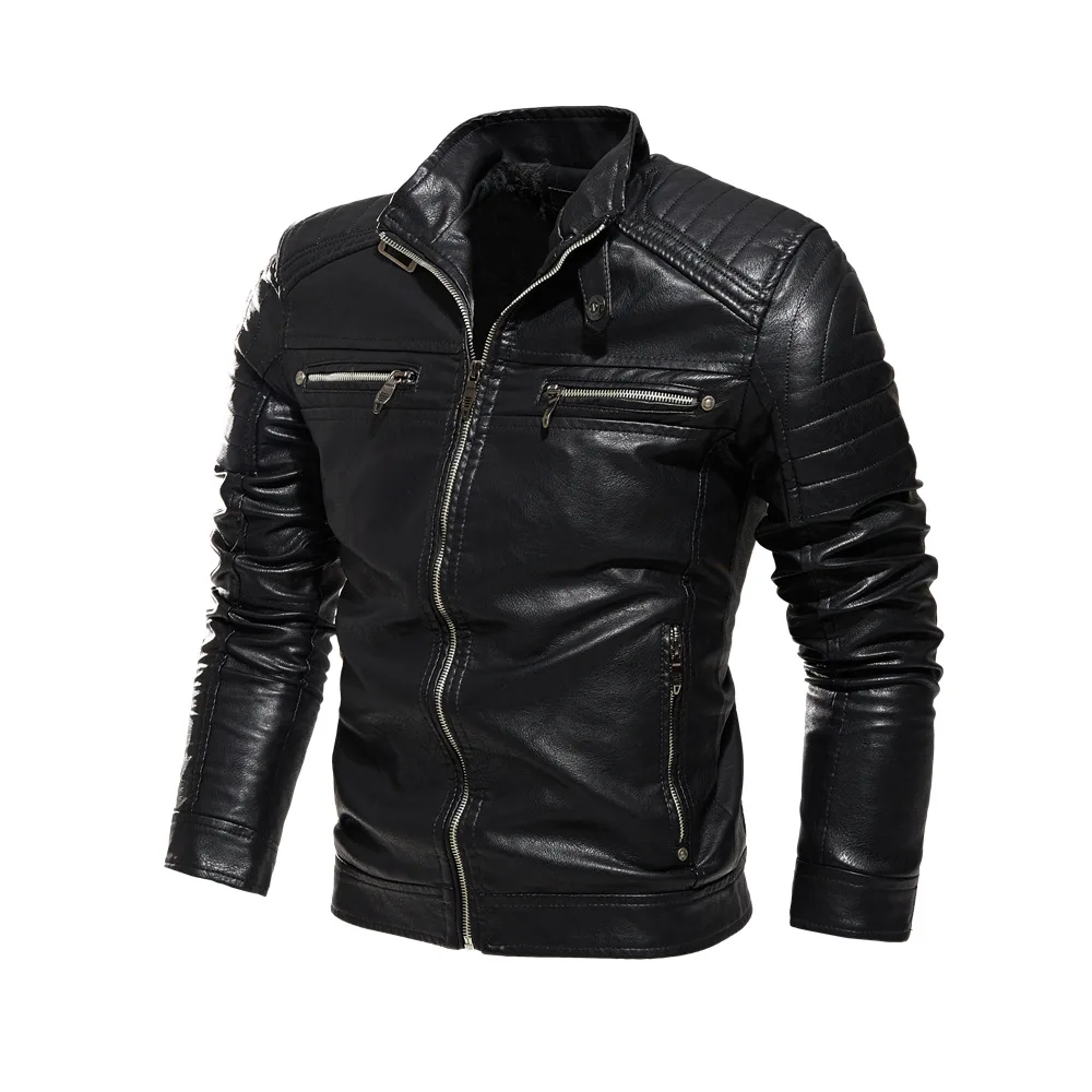
Newest Euro Size Fashion Style Fleece Lined Pu Men Leather Biker Jacket 
