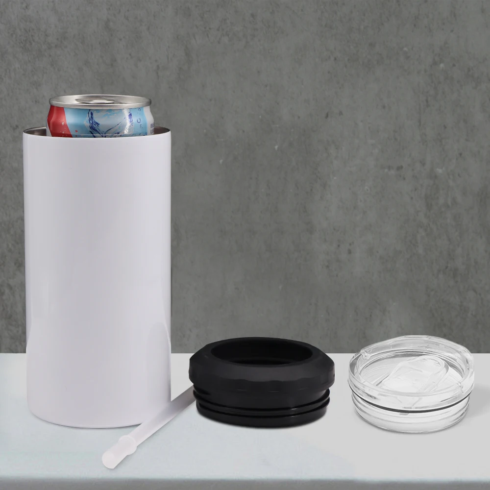 USA warehouse 4 in 1 16oz skinny straight Stainless Steel Insulated slim sublimation can cooler for drink