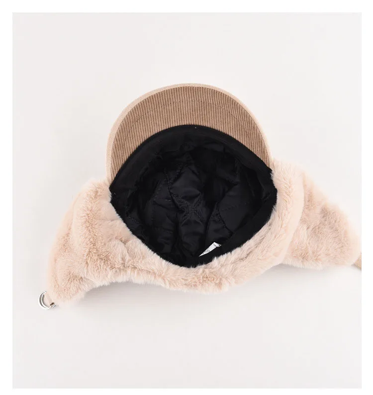 Wholesale Solid Color Style Warm Leifeng Hat Earmuff Winter Windproof Cycling Bucket Hat Corduroy Fabric Warm Hat
