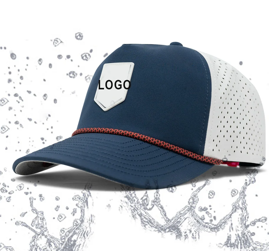 Blank custom 3d embroidery logo hat waterproof snap back A frame 5 panel laser hole drilled punching cap golf snapback hat