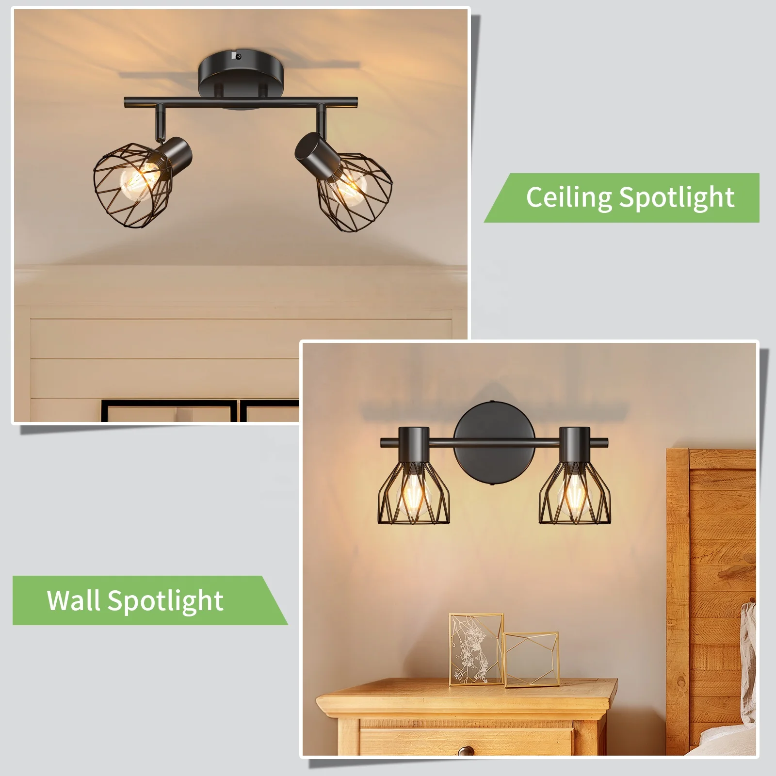 Vintage Wire Cage Ceiling Light Kitchen Light Fittings Spot Light Wall Spotlight for Living Room