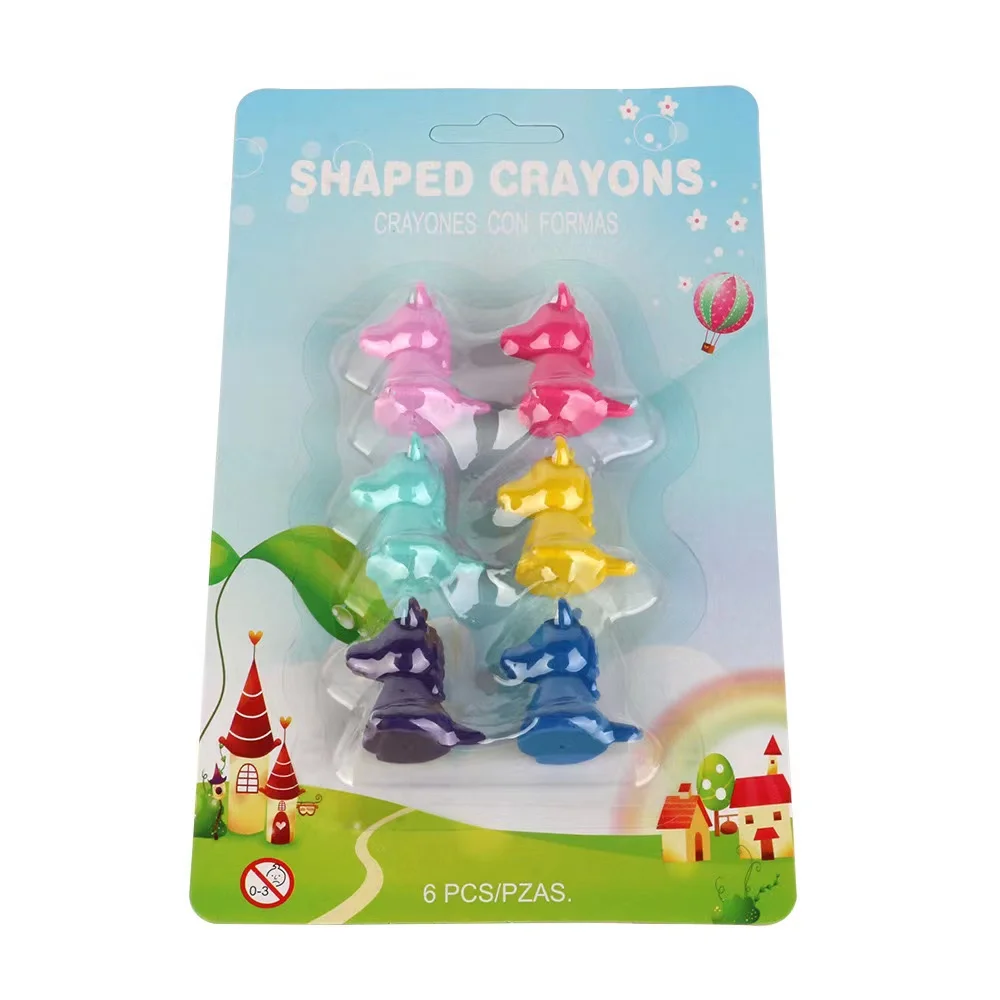 Custom pencil TOY CRAYONS flower girl unicorn pink  glitter crayons color box set 6 pack kids drawing crayon