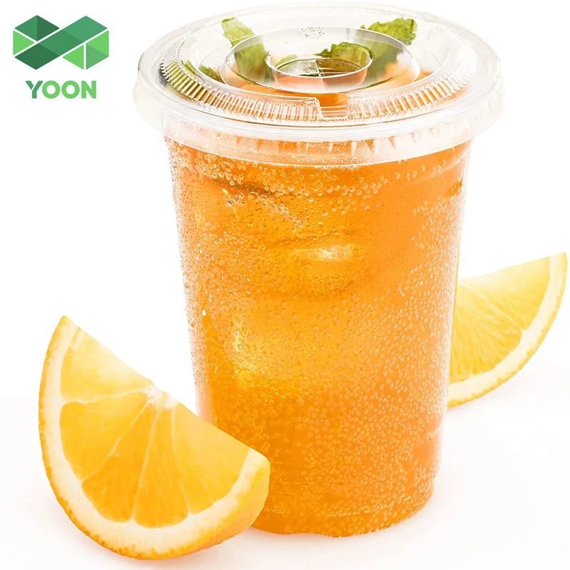 
Plastic Disposable PET Cups with Lids For Cold Drinks Iced Coffee Tea Juices Smoothies Slush Soda Cocktails Beer 