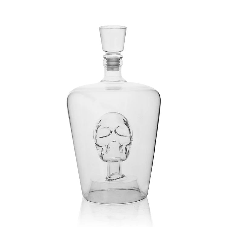 Wholesale bar party use wine holder skull glass bottle for customization