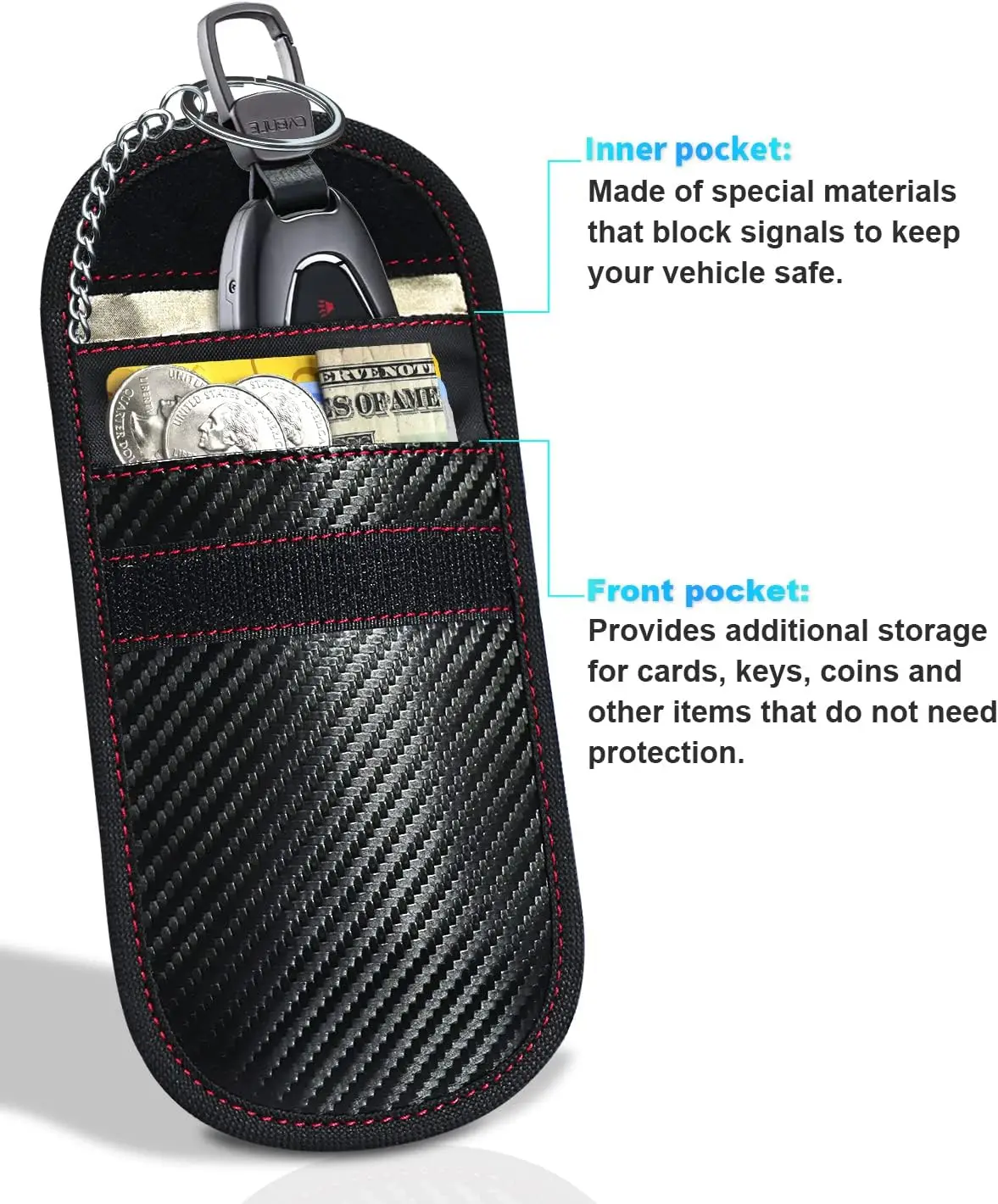 Faraday Bag for Car Key Fob 2 Pack Cage Protector, Car RFID Signal Blocking Anti-Hacking Case Blocker, Anti-Theft Scanning Pouch