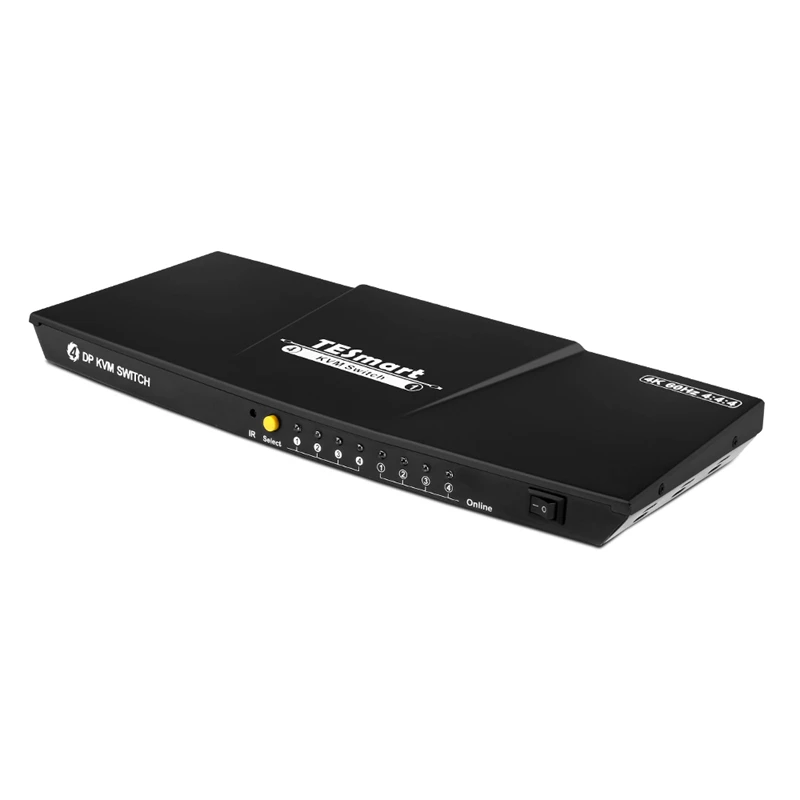 TESmart 4 Port DisplayPort KVM Switch 4K60Hz With USB Hub Support Panel Buttons Hotkeys IR Remote Mouse Gestures Video Switch