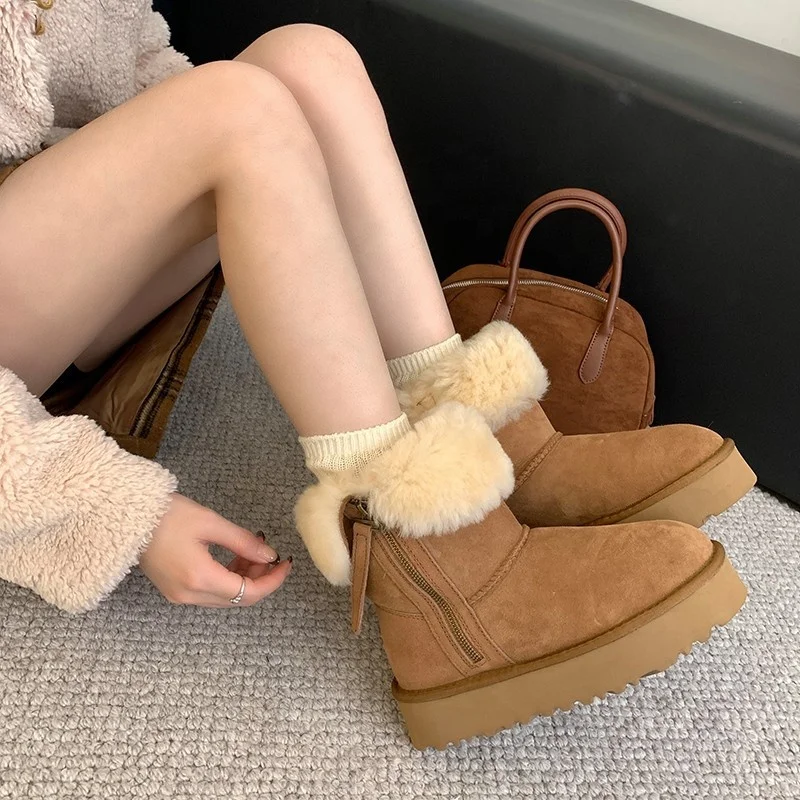 wholesale new style comfortable luxury high quality flat heel fashion boots non-slip  winter cow suede soft warm snow boots