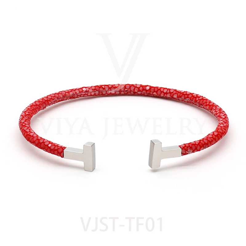 Fine jewelry joyas de acero inoxidable al por mayor pulseras de cuero para hombre genuine stingray exotic leather bracelet