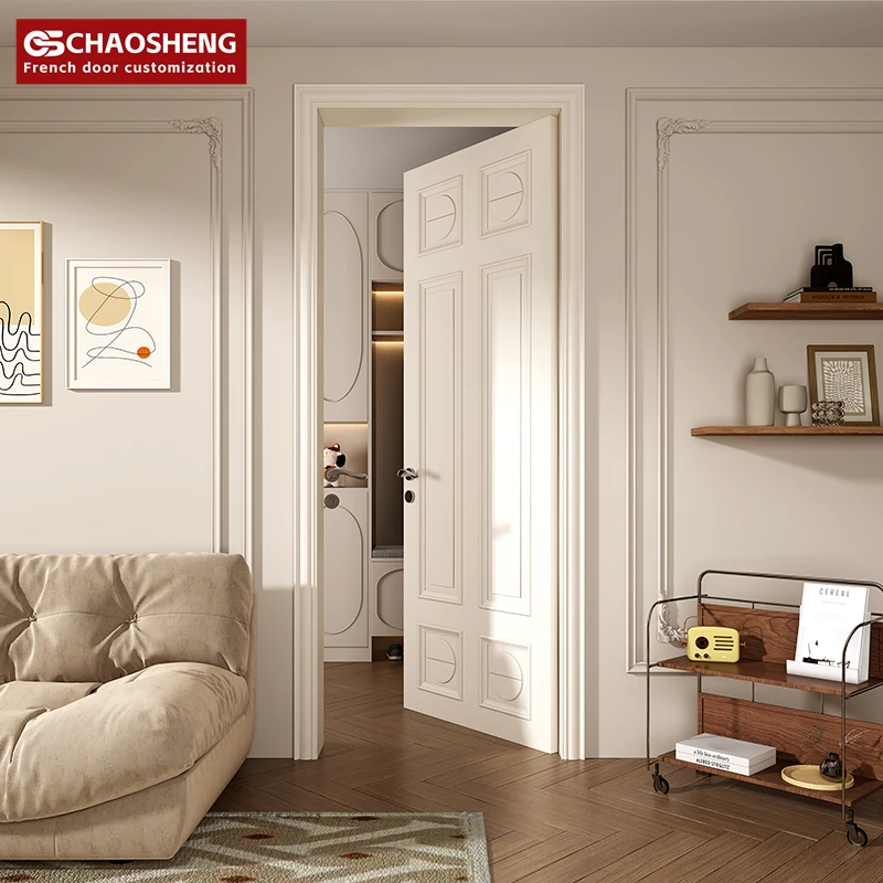 French Design White MDF Slab Interior Door Soundproof and Finished Solid Wooden Door for Bedroom