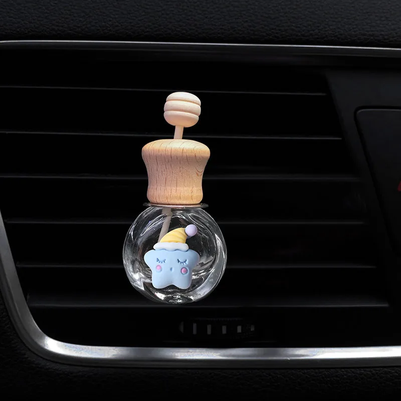 Car Fragrance Empty Glass Bottle Cute Car Air Freshener Bottle Perfume Clip Air Vent Outlet Aromatherapy Essential Oils Diffuser