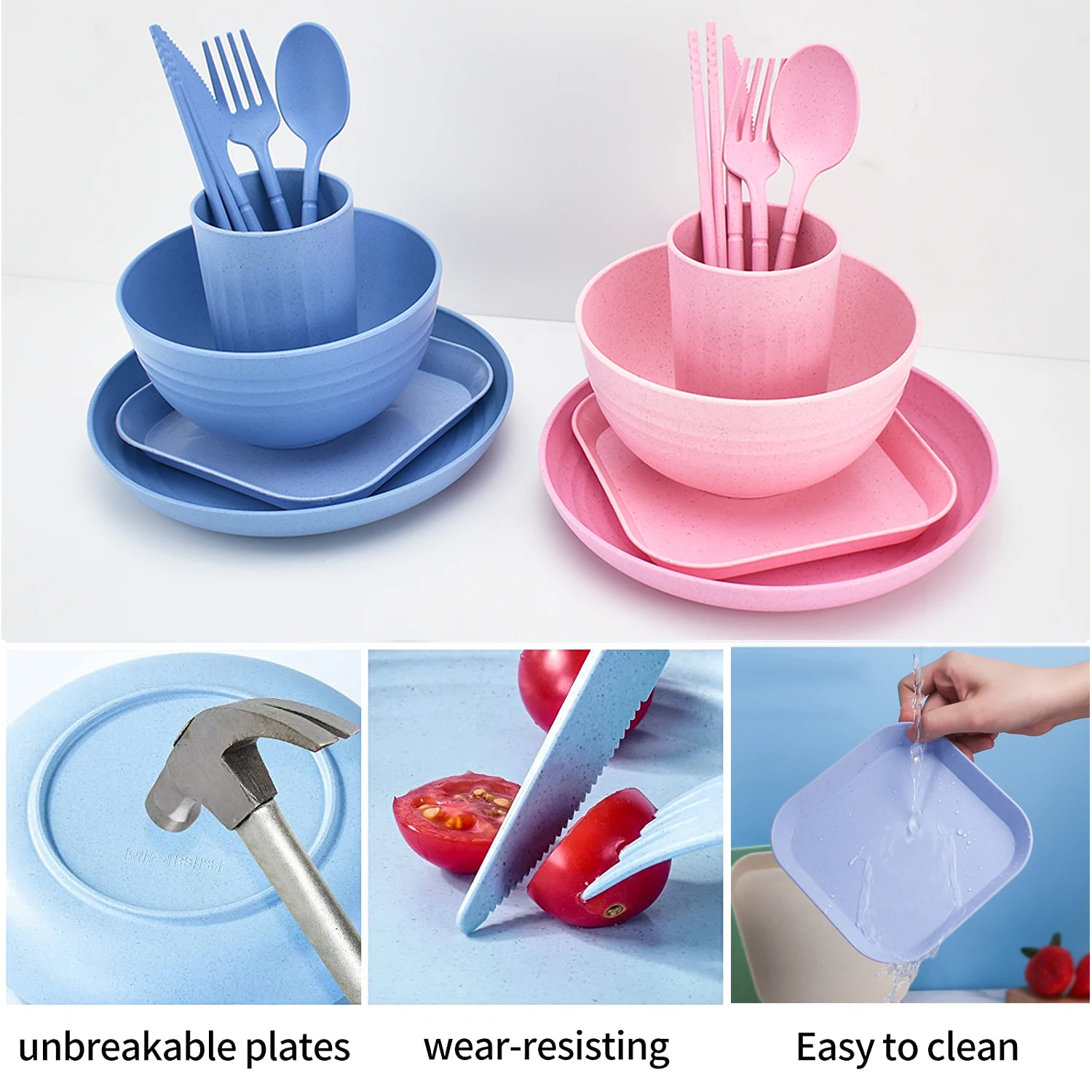 China Supplier Customized Home Party Lightweight Eco Friendly Plastic Wheat Straw Dinner Set Dinnerware Tableware Set For Kid