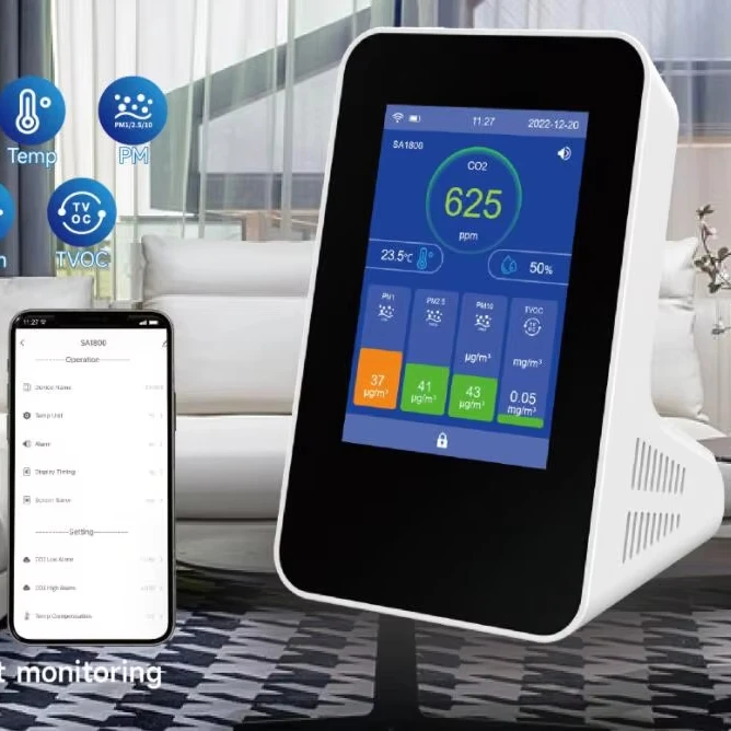 Smart CO2 Air Quality Monitor TVOC HCHO PM Meter Humidity Temperature Detector with WIFI Tuya app large touch TFT screen