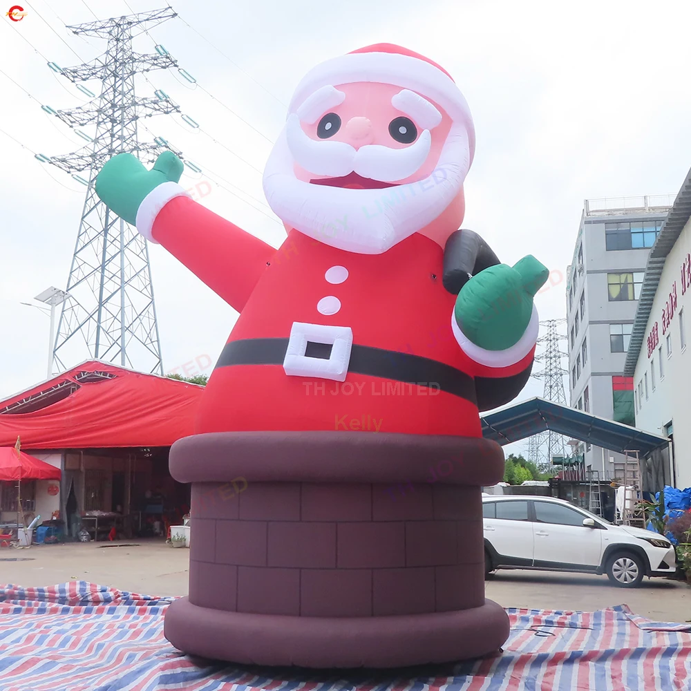 Outdoor Activities 20ft Giant Inflatable Santa Claus on Chimney Xmas Advertising Model With Led Light for Yard Decoration
