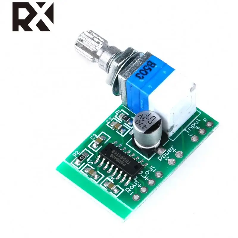 RX Super Mini PAM8403 IC  5V 2 Channel USB Digital Audio Amplifier Board Module 2 * 3W Volume Control with Potentiometer Switch