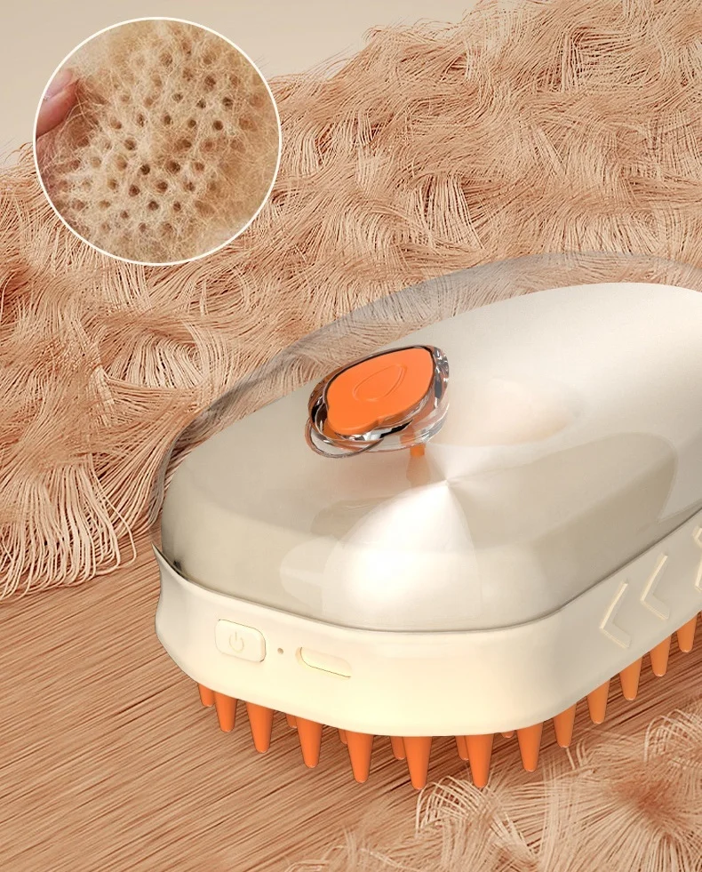 New Upgraded 4 in 1 Rechargeable Steam Brush For Pet Massage Cleaning Water Spray Hair Removal Cat Steam Brush With Light
