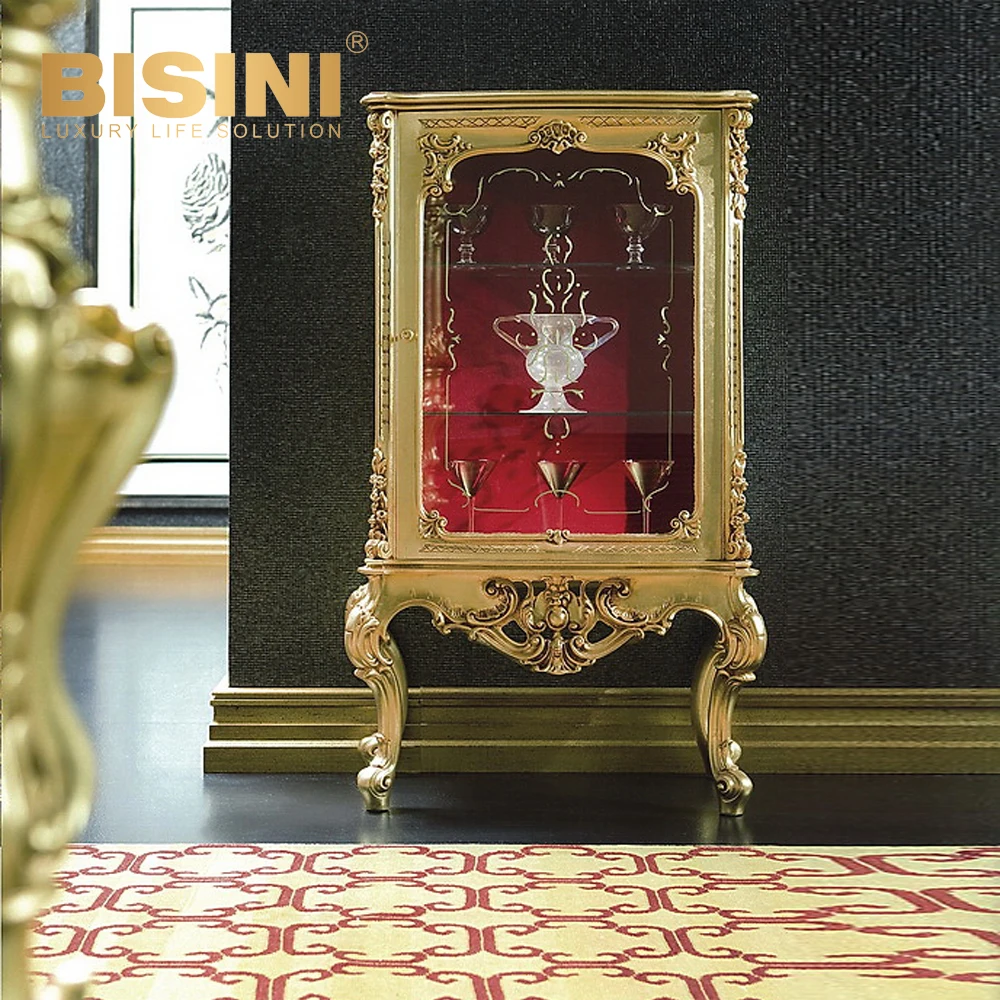 High body cabinet single-door glass wine display cabinet French court wood carving luxury wall storage cabinet