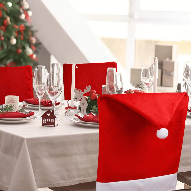 New product ideas 2019 santa hat christmas banquet chair cover for kitchen dinner table party decoration