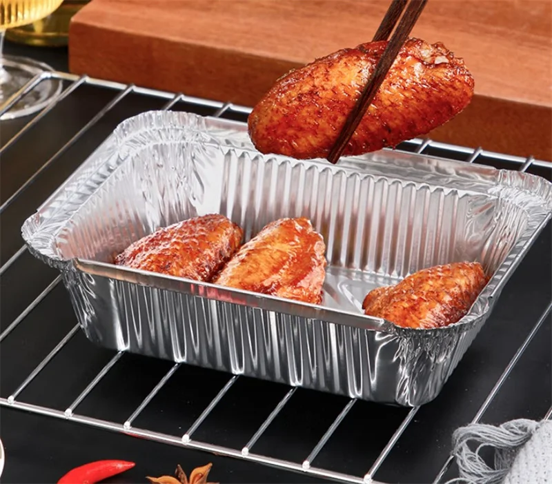 Newest Design Square Shape Colored Aluminum Foil Food Container With Lid Disposable Eco-friendly Home Kitchen Backing