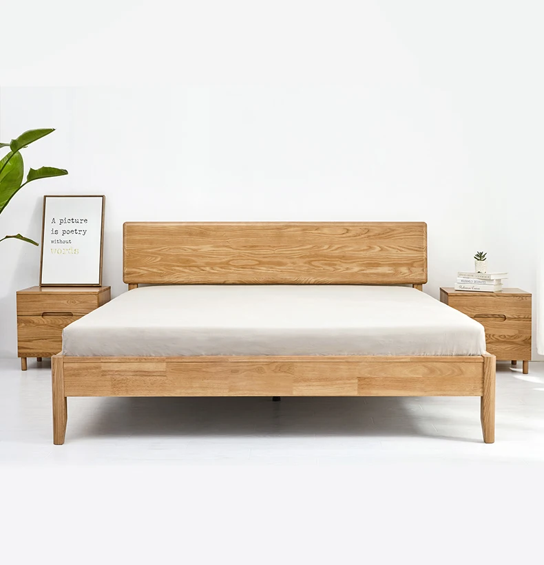 Wood Cottage Style Platform Bed with Headboard Nordic Solid Wood Bed Single Modern Simple Bedroom Apartment Furniture Factory