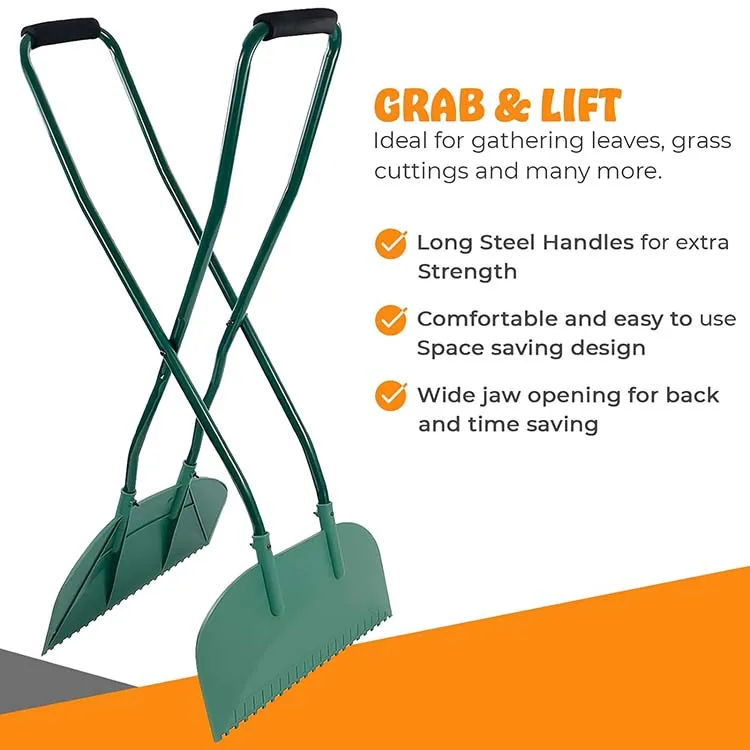Green Long Handled Leaf Grabber rake Heavy Duty Easy Pick Up Leaf Picker Garden Grabber for Gathering Leaves Grass Cuttings
