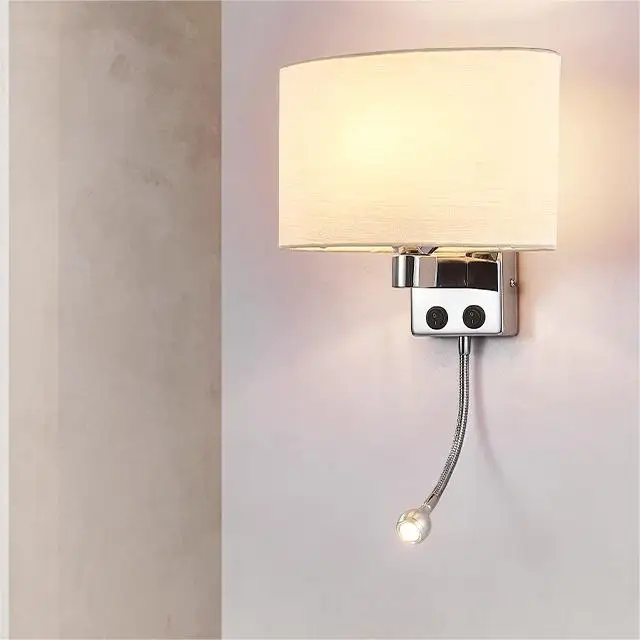 Fashionable best-selling living room background wall light high quality fabric bedroom bedside wall lamp Chrome for hotel