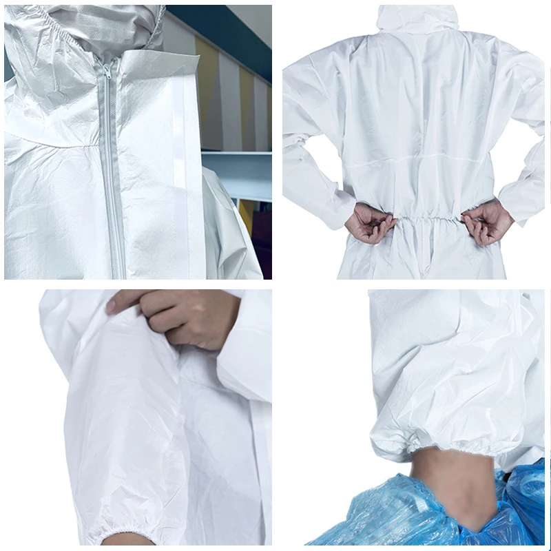 White Color Medical liquids chemical infectious agents protection Type 5 6 Disposable Hooded Microporous Coverall Suit