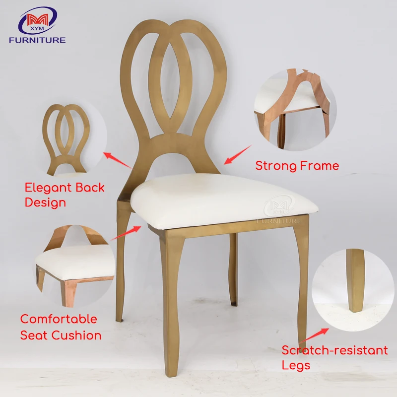 Rental Fancy Gold Stainless Steel Wedding chair for Restaurant and Banquet with heart design