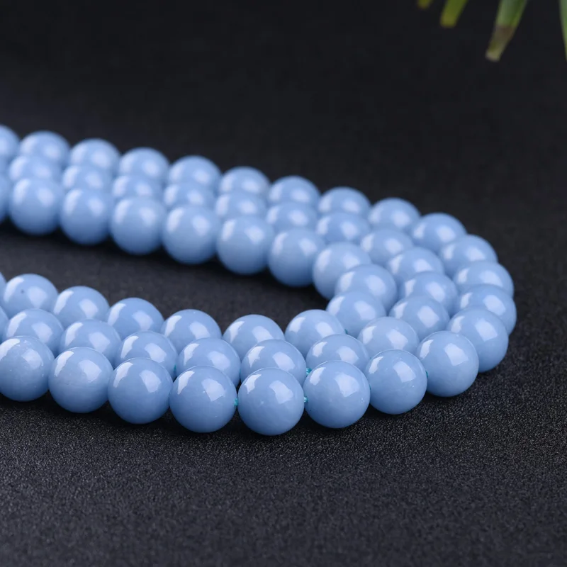 High Quality Natural Stone Jewelry Polish Loose Round Bead Blue Angelite