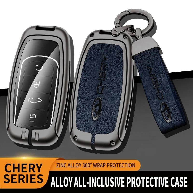 Factory Hot Selling Zinc Alloy Leather Smart Car Key Case Cover For Chery Tiggo 7 Tiggo 8 Pro 8 Plus Arrizo 5 Remote Keychain