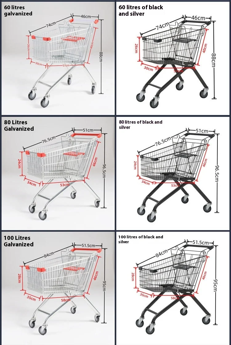 Wholesale customized 4 wheel steel Supermarket trolley shopping push cart / metal heavy duty mall shopping cart