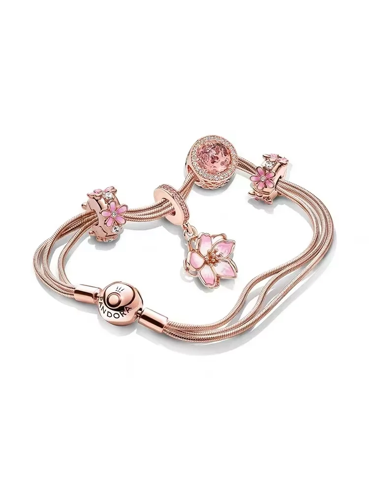 Original High Quality 925 Sterling Silver Rose Gold Charm Bracelet Set Fit for ipandoraers Bracelet With Exquisite Fashion Gift