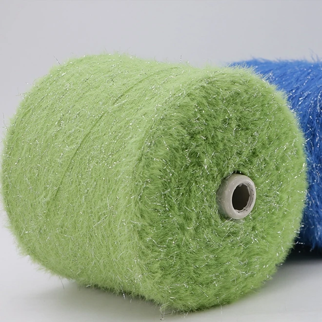 Fancy Imitate Mink Yarns for Knitting Machine Anti-Pilling 4 cm 8cm lurex Silver wire Crytal 100% Nylon Feather Yarn