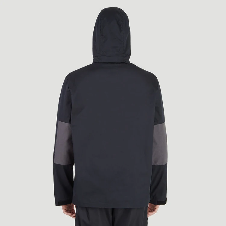 High Quality Custom 61%Cotton 39%Polyester Knitting Mens Stand Collar Anorak Pullover Jacket with Detachable Drawstring Hood