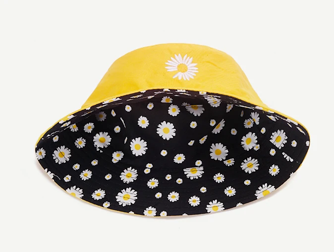 2342 Full Printed Small Flowers Trendy Men and Women Sun Protection Bucket Hat Reversible