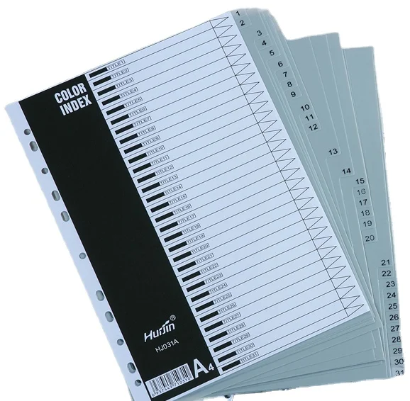 Wholesale A4 Size Paper Divider A4 Paper Tab File Divider Index Number Dividers